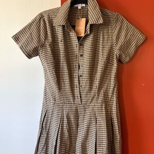 RIHOAS Tan Checkered Button-Up Dress